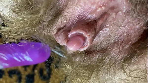 Watch Bunny vibrator test masturbation POV closeup erected big clit wet orgasm hairy pussy total Videos
